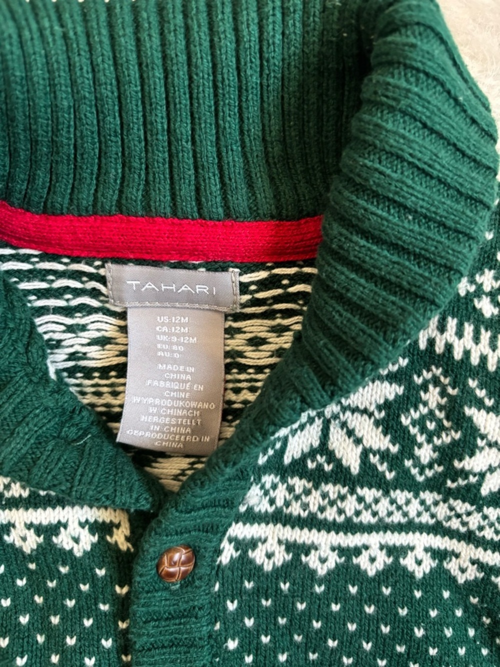 Tahari Festive Baby Cozy Knit Green & Snowflake Cardigan and Hat Set - Picture 2 of 3